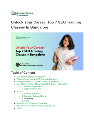 “SEO Training in Bangalore: Master Search Engine Optimization with Kalpavriksha