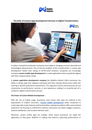 Role of Custom App Development Services in Digital Transformation  - Mobility