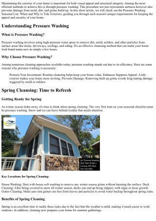Pressure Washing Seasonal Checklist: When and Why to Clean Exteriors
