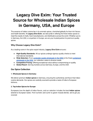 Legacy Dive Exim_ Your Trusted Source for Wholesale Indian Spices in Germany, USA, and Europe