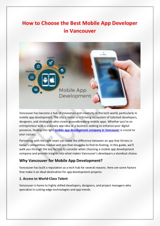 How to Choose the Best Mobile App Developer in Vancouver