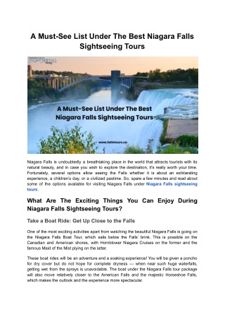 A Must-See List Under The Best Niagara Falls Sightseeing Tours