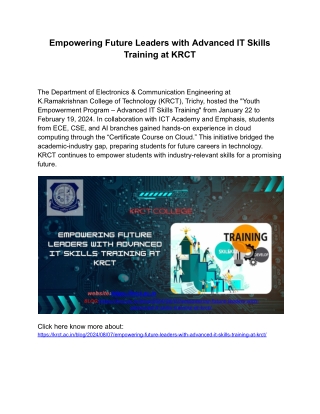 Empowering Future Leaders with Advanced IT Skills Training at KRCT