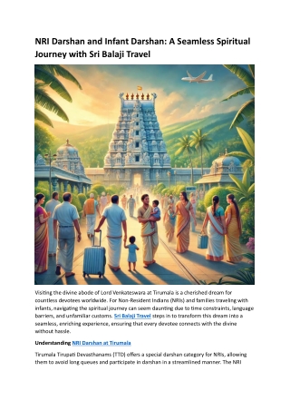 NRI Darshan and Infant Darshan  A Seamless Spiritual Journey with Sri Balaji Travel