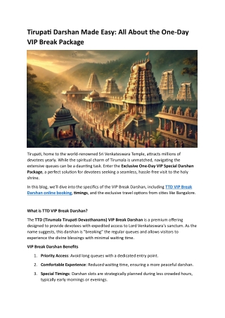 Tirupati Darshan Made Easy  All About the One-Day VIP Break Package