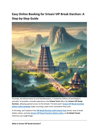 Easy Online Booking for Srivani VIP Break Darshan  A Step-by-Step Guide