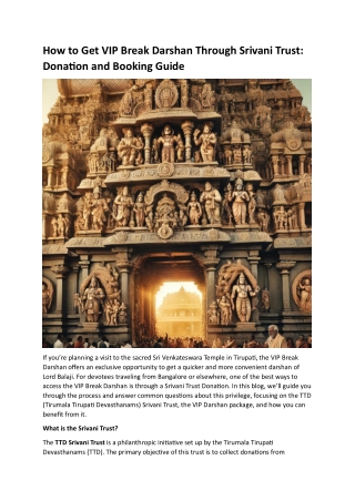 How to Get VIP Break Darshan Through Srivani Trust  Donation and Booking Guide