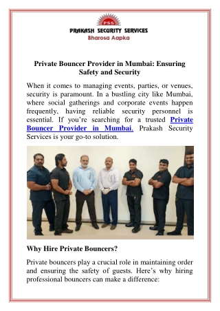 Private Bouncer Provider in Mumbai Ensuring Safety and Security