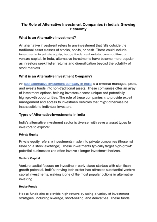 The Role of Alternative Investment Companies in India’s Growing Economy