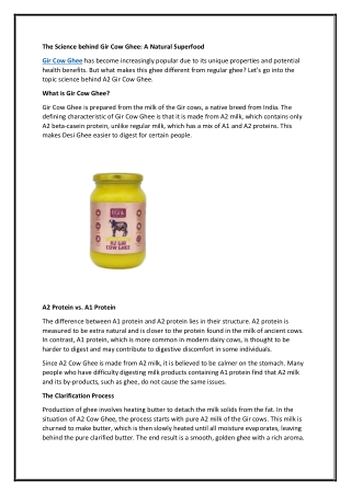The Science behind Gir Cow Ghee: A Natural Superfood