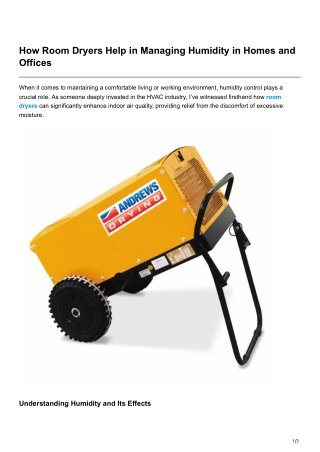 How Room Dryers Help in Managing Humidity in Homes and Offices