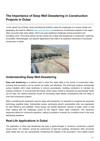 The Importance of Deep Well Dewatering in Construction Projects in Dubai