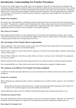 The Anatomy of a Successful Fat Transfer Procedure Explained