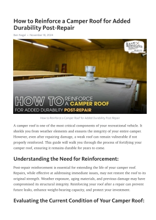 How to Reinforce a Camper Roof for Added Durability Post Repair