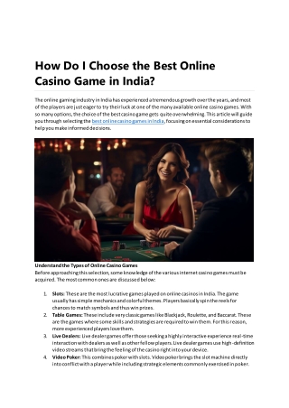 How Do I Choose the Best Online Casino Game in India