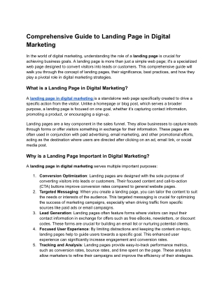 Comprehensive Guide to Landing Page in Digital Marketing