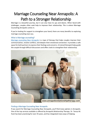 Marriage Counseling Near Annapolis- A Path to a Stronger Relationship