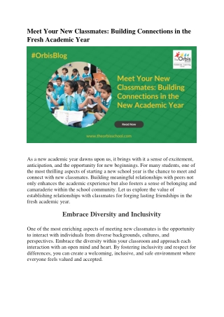 Meet Your New Classmates  Building Connections in the Fresh Academic Year