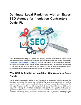 Dominate Local Rankings with an Expert SEO Agency for Insulation Contractors in Davie, FL
