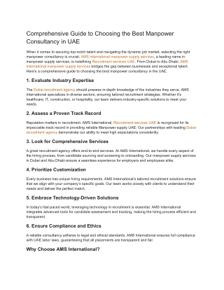 Comprehensive Guide to Choosing the Best Manpower Consultancy in UAE