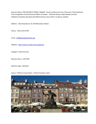 FOR POLAND CITIZENS -CANADA  Tourist and Business Visa / Electronic Travel Autho