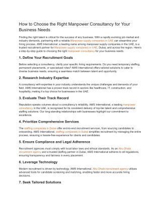 How to Choose the Right Manpower Consultancy for Your Business Needs