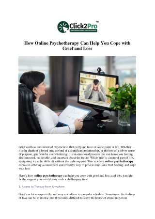 How Online Psychotherapy Can Help You Cope with Grief and Loss