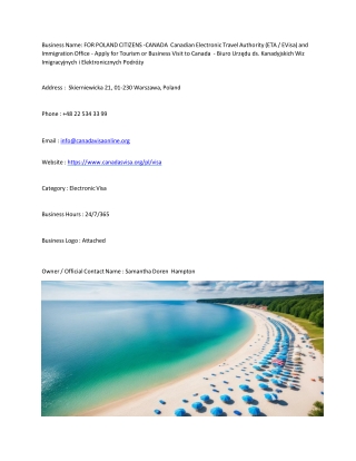 FOR POLAND CITIZENS -CANADA  Canadian Electronic Travel Authority (ETA / EVisa)