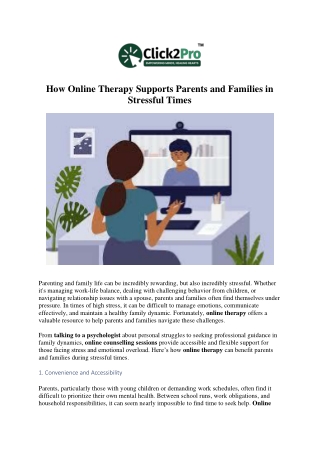 How Online Therapy Supports Parents and Families in Stressful Times