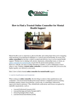 How to Find a Trusted Online Counsellor for Mental Health Support