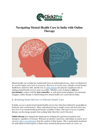 Navigating Mental Health Care in India with Online Therapy
