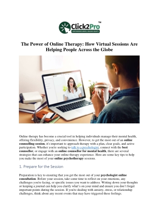 The Power of Online Therapy How Virtual Sessions Are Helping People Across the Globe