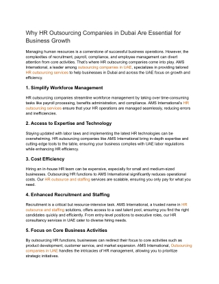 Why HR Outsourcing Companies in Dubai Are Essential for Business Growth