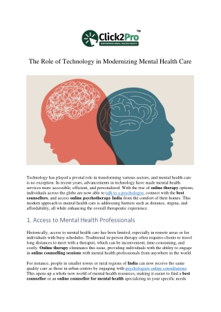 The Role of Technology in Modernizing Mental Health Care