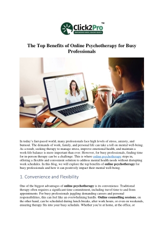The Top Benefits of Online Psychotherapy for Busy Professionals