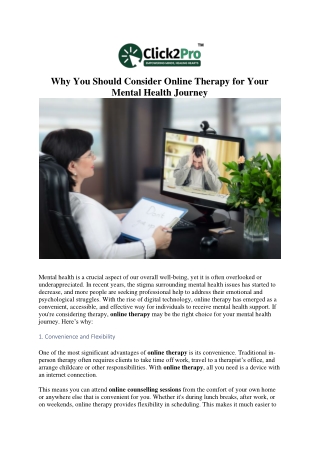 Why You Should Consider Online Therapy for Your Mental Health Journey