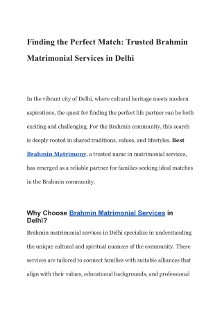 Finding the Perfect Match_ Trusted Brahmin Matrimonial Services in Delhi