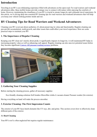 Recreational Vehicle Cleaning Up Tips for Roadway Warriors and Weekend Adventure