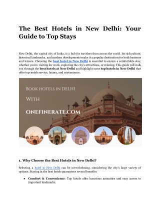 Best Hotels in New Delhi: Top Stays for Luxury, Comfort & Convenience