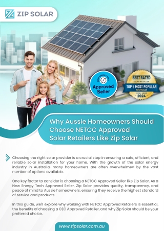 Choose NETCC Approved Seller Zip Solar for Quality Solar Solutions