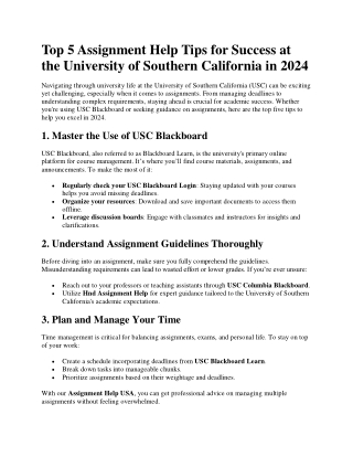 Top 5 Assignment Help Tips for Success at the University of Southern California