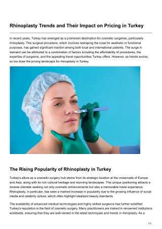 -Rhinoplasty Trends and Their Impact on Pricing in Turkey