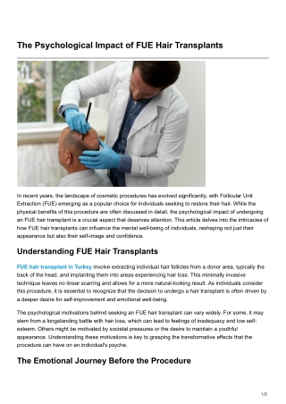 The Psychological Impact of FUE Hair Transplants