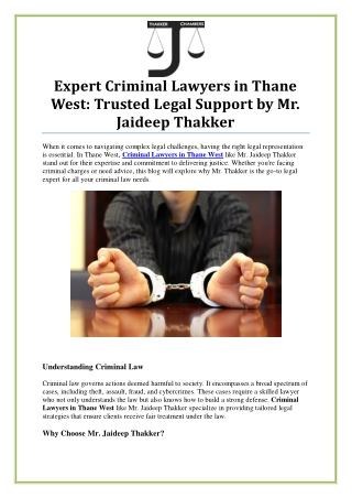 Experienced Criminal Lawyers in Thane West for Your Legal Needs