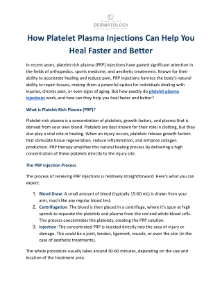 How Platelet Plasma Injections Can Help You Heal Faster and Better