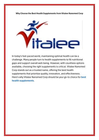 Why Choose the Best Health Supplements from Vitalee Nanomed Corp