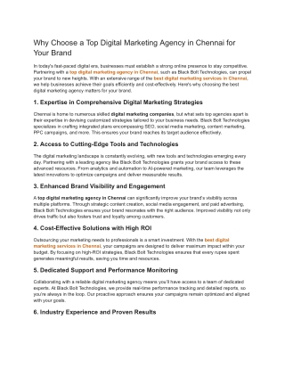Why Choose a Top Digital Marketing Agency in Chennai for Your Brand