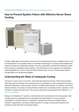 How to Prevent System Failure with Effective Server Room Cooling