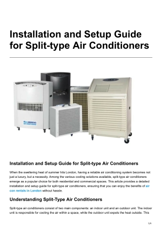 Installation and Setup Guide for Split type Air Conditioners