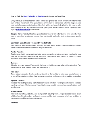 How to Pick the Best Podiatrist in Kowloon and Central for Your Feet